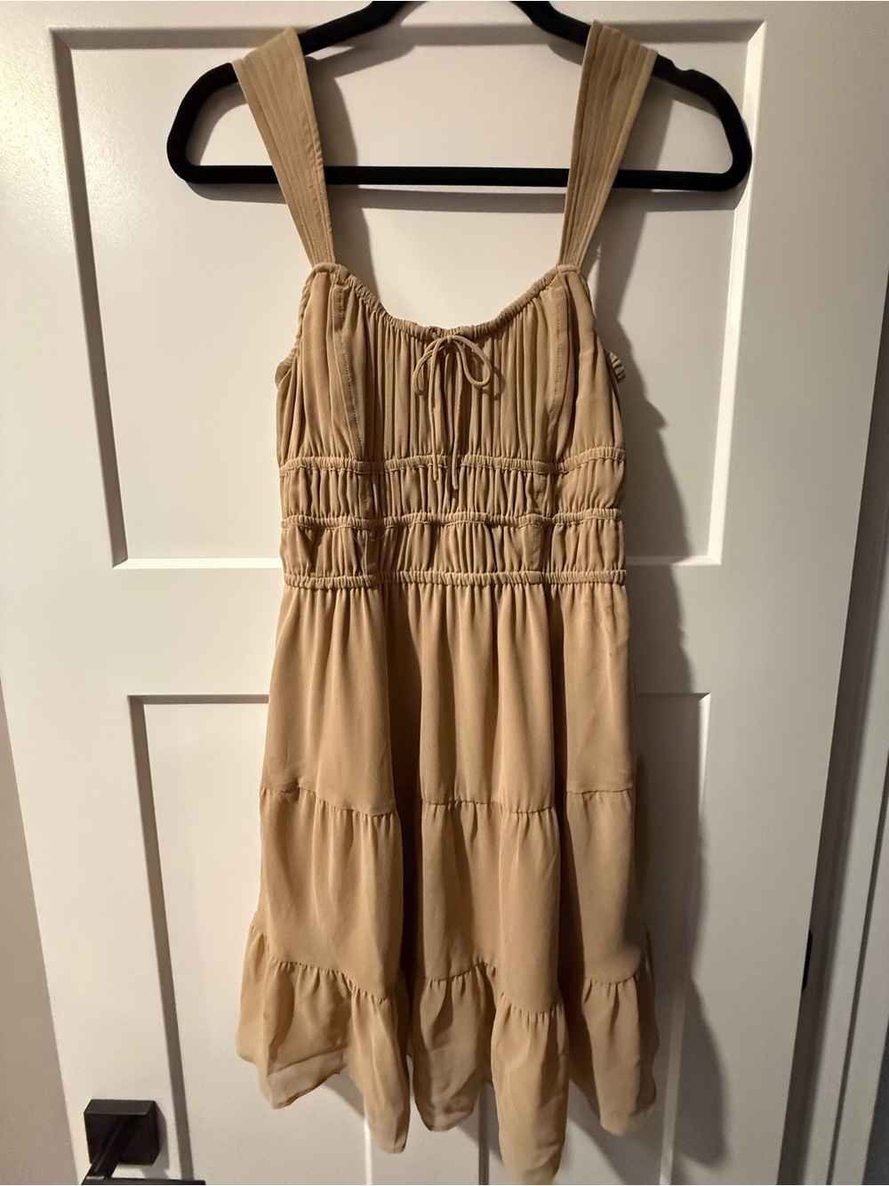 Aritzia Beige Smocked Tiered Sundress